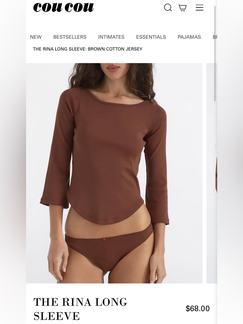 Cou Cou Intimates 3/4 Sleeve Rina Top